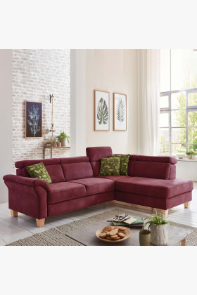 Ecksofa Arnga Stoff Bordeaux Ecke rechts Massivholzgestell